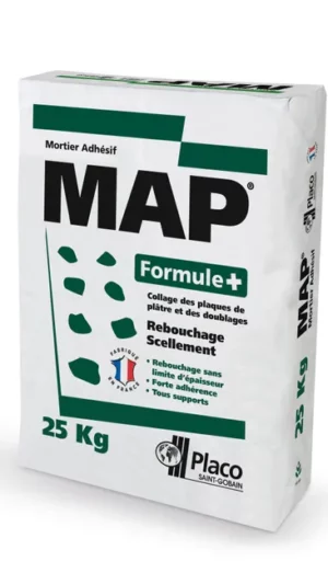 Mortier colle PLACO MAP formule +, 25kg